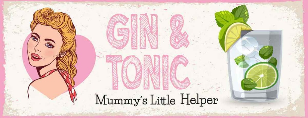 Holzschild 10x27 cm Gin & Tonic Mummy`s little Helper Essen Trinken