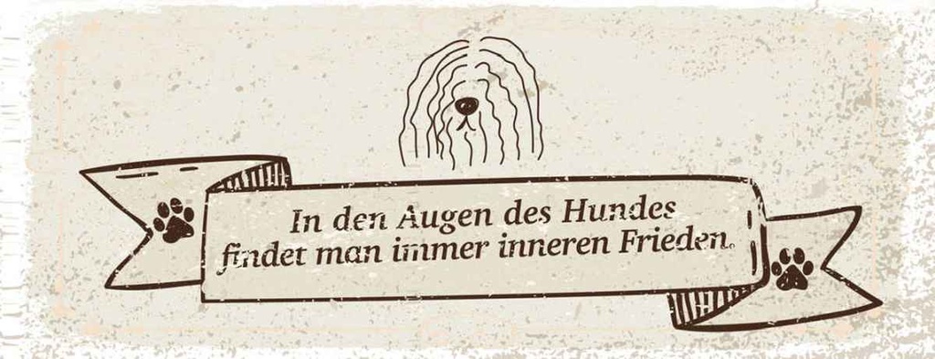 Holzschild 10x27 cm In den Augen des Hundes Frieden Spruch Zitat