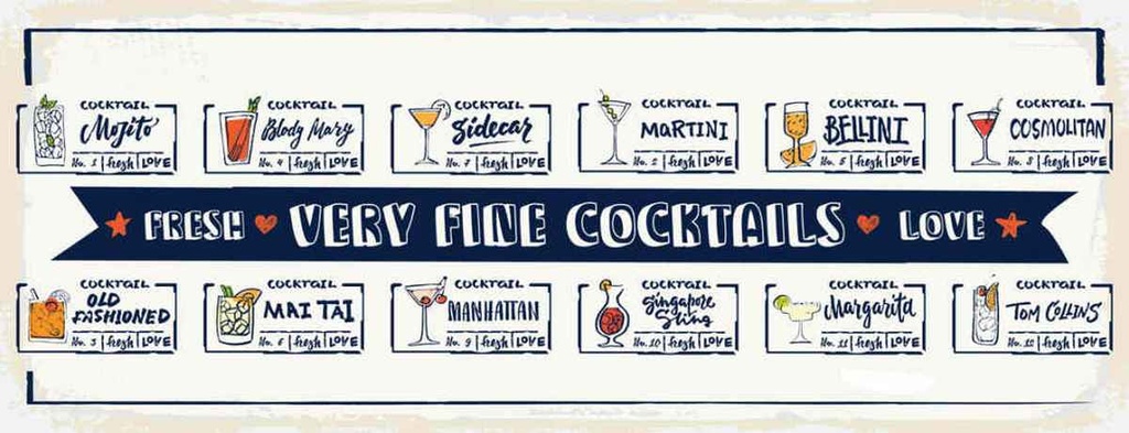 Holzschild 10x27 cm Fresh Cocktails Mojito Maragrita Essen Trinken