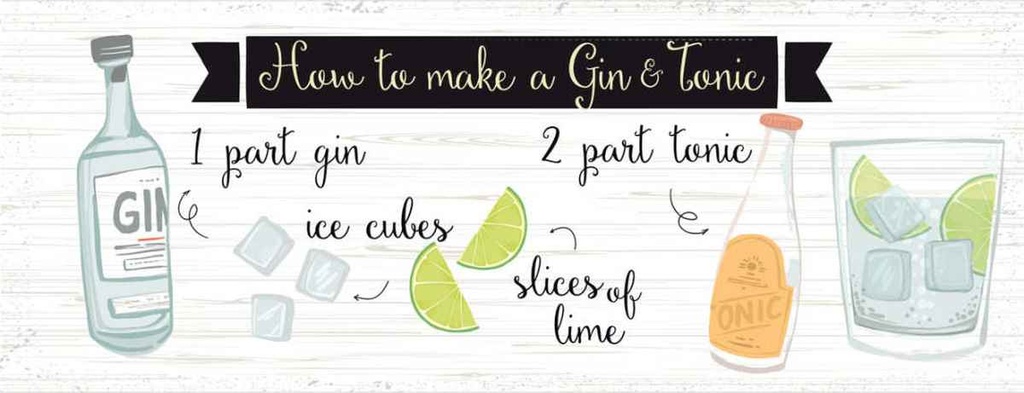 Holzschild 10x27 cm How to make a Gin & Tonic Essen Trinken