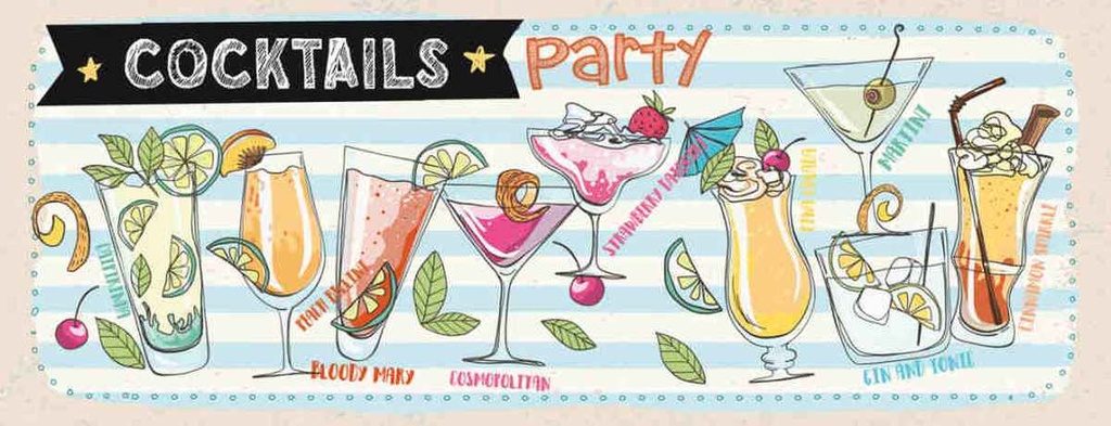 Holzschild 10x27 cm Cocktails Capirinha Blood Mary Essen Trinken