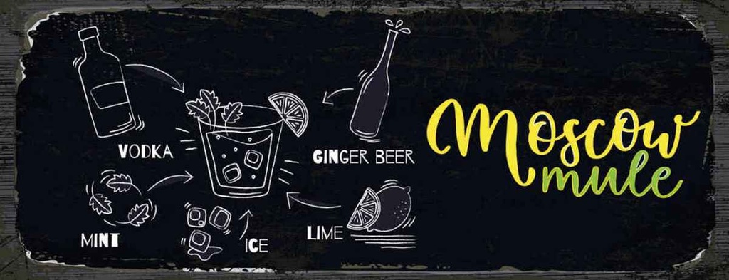 Holzschild 10x27 cm Moscow Mule Ginger Beer Ice Essen Trinken
