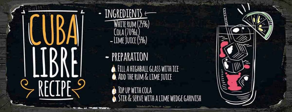 Holzschild 10x27 cm Cuba Libre Cocktail Recipe Essen Trinken