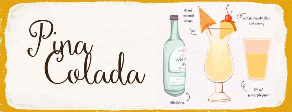 Holzschild 10x27 cm Pina Colada Cocktail Recipe Essen Trinken