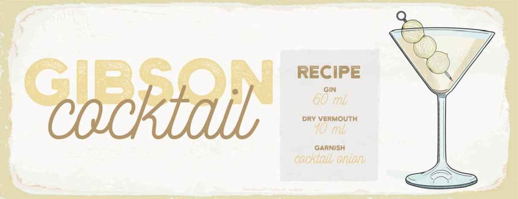 Holzschild 10x27 cm Gibson Cocktail Recipe Essen Trinken