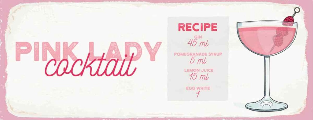 Holzschild 10x27 cm Pink Lady Cocktail Recipe Essen Trinken