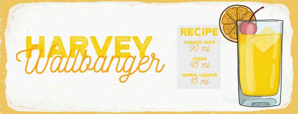 Holzschild 10x27 cm Harvey Wallbanger Cocktail Recipe Essen Trinken