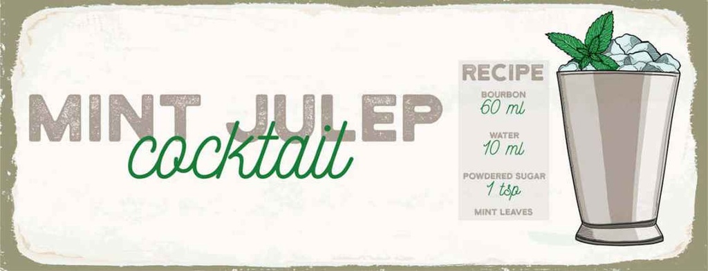 Holzschild 10x27 cm Mint Julep Cocktail Recipe Essen Trinken