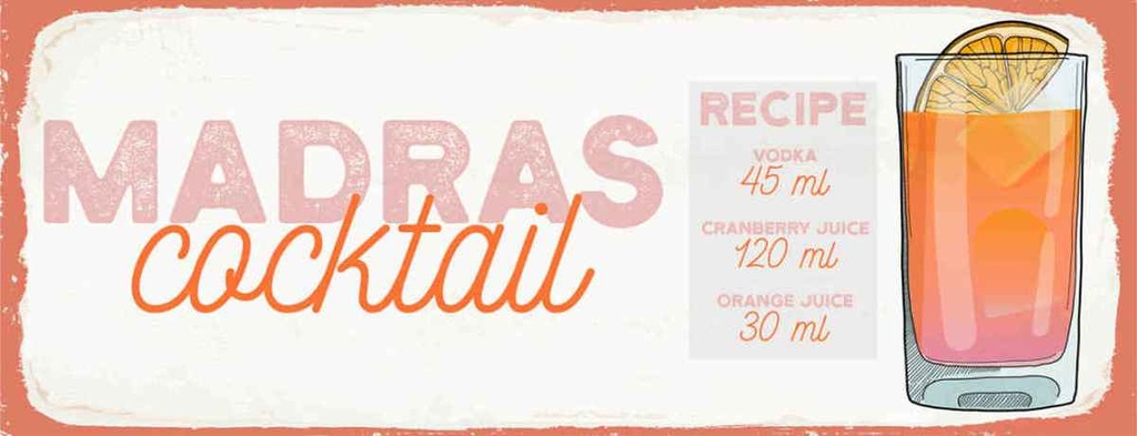 Holzschild 10x27 cm Madras Cocktail Recipe Vodka Essen Trinken