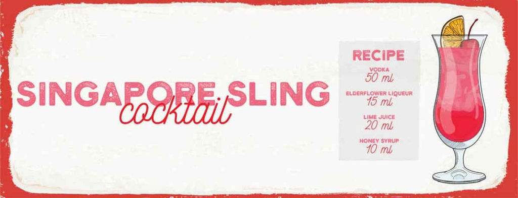 [LA-136059-H] Holzschild 10x27 cm Singapore Sling Cocktail Recipe Abenteuer Reisen
