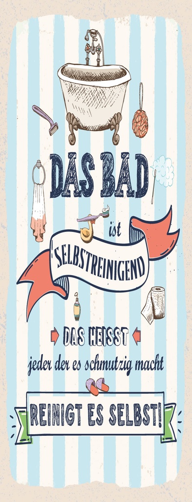 [LA-1810489-H] Holzschild 27x10 cm Das Bad ist selbstreinigend Reinigt es selbst