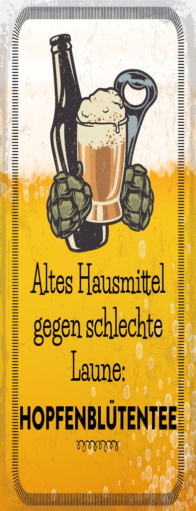 [LA-1810492-H] Holzschild 27x10 cm Altes Hausmittel Hopfenblütentee