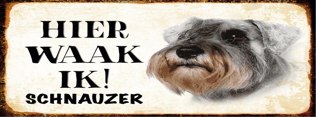 [LA-1810541-H] Holzschild 10x27 cm holländisch Hier Waak ik Schnauzer Hund