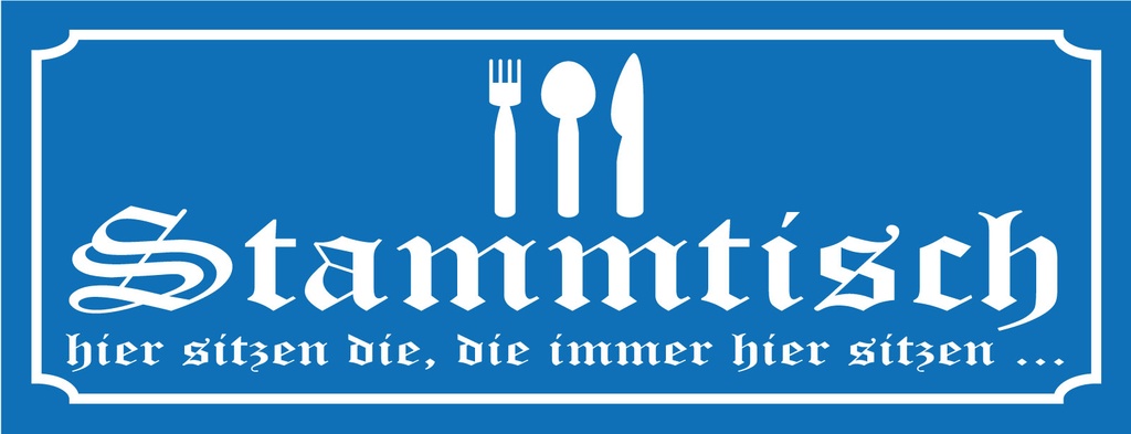 [LA-1810608-H] Holzschild 10x27 cm Stammtisch hier sitzen (blau)