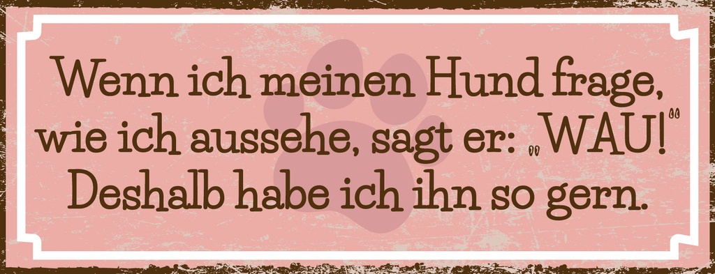 Holzschild 10x27 cm Hund fragen WAU!