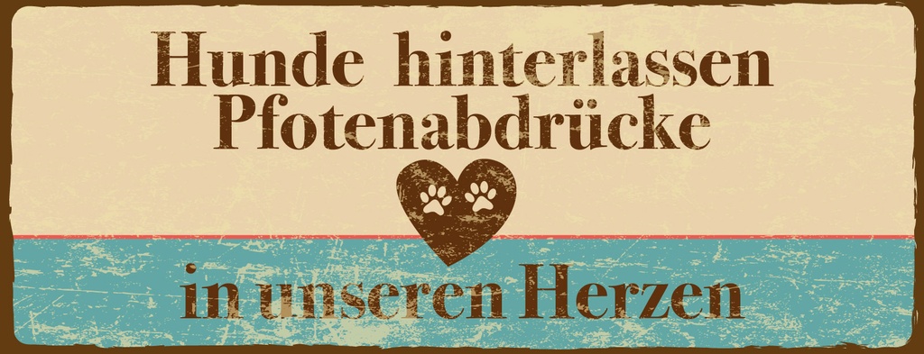 Holzschild 10x27 cm Pfotenabdrücke im Herzen