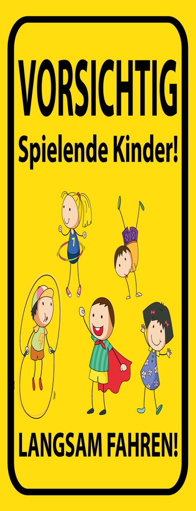 Holzschild 27x10 cm VORSICHT Spielende Kinder LANGSAM FAHREN