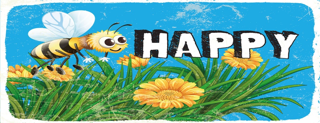 Holzschild 10x27 cm Happy Biene Blumen