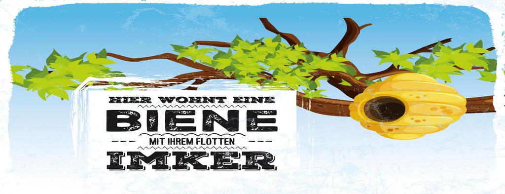 Holzschild 10x27 cm Hier wohnt Biene mit Ihrem flotten Imker Bienenstock