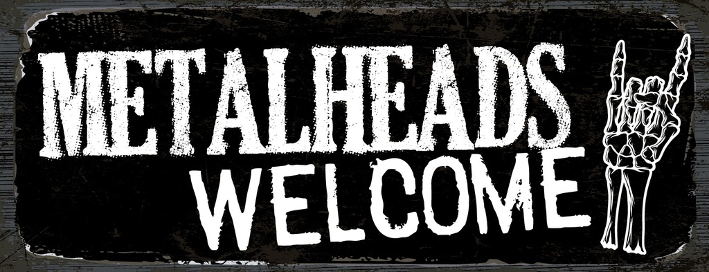 Holzschild 10x27 cm Metalheads welcome Skeletthand