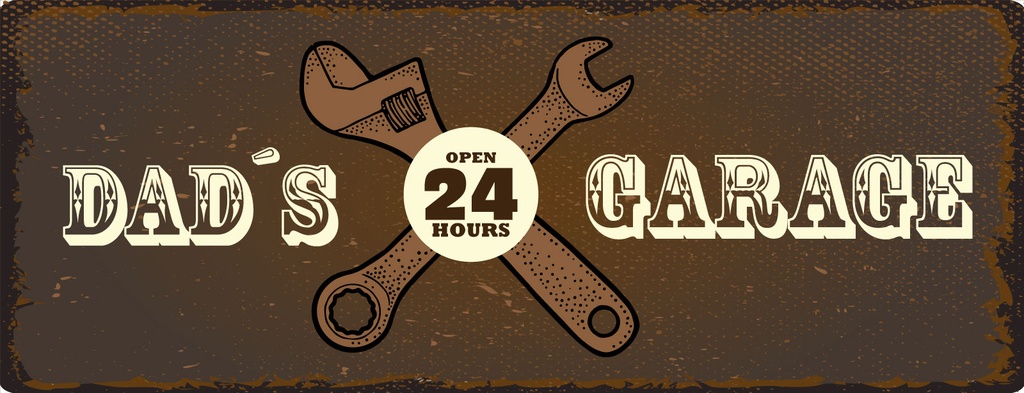 Holzschild 10x27 cm Dad´s Garage open 24 hours braunes