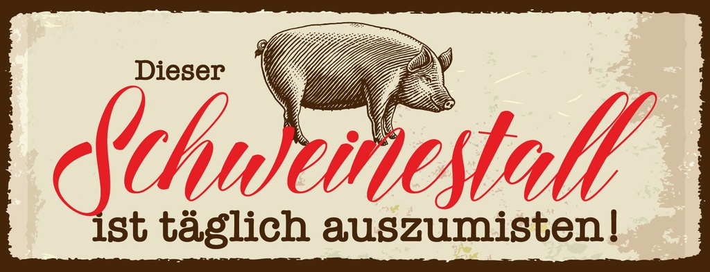 Holzschild 10x27 cm Dieser Schweinestall ist täglich auszumisten