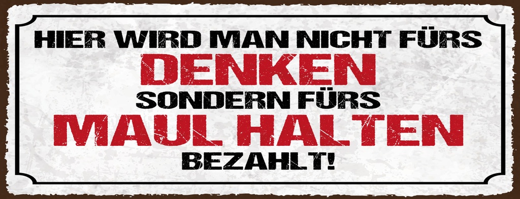Holzschild 10x27 cm Hier wird man nicht fürs Denken bezahlt