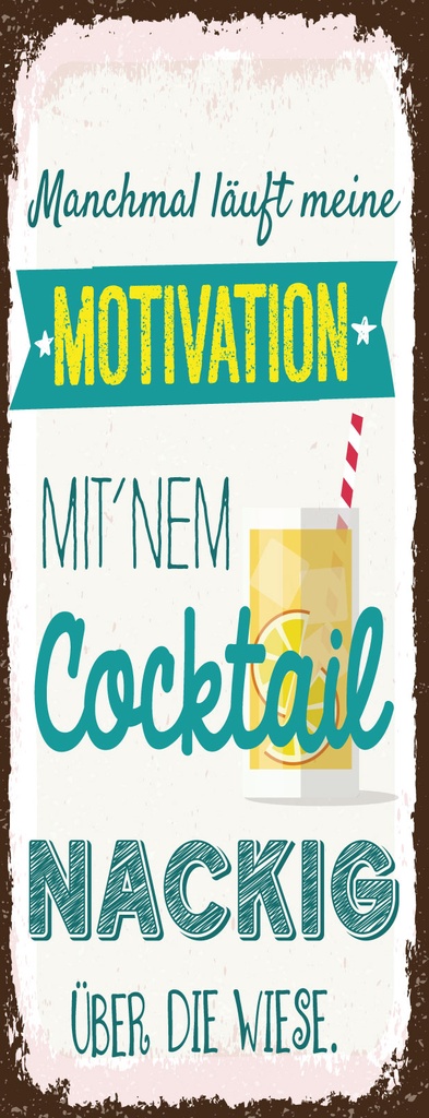[LA-1811050-H] Holzschild 27x10 cm meine Motivation mit Cocktail nackig über die Wiese