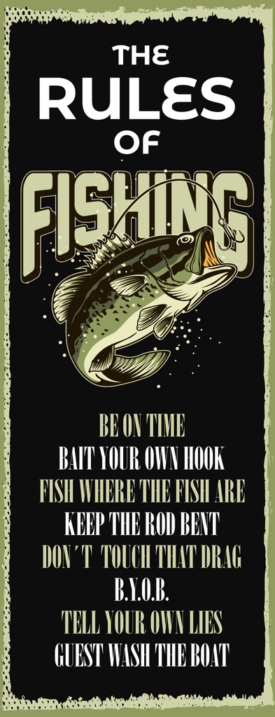 [LA-1811144-H] Holzschild 27x10 cm the rules of fishing