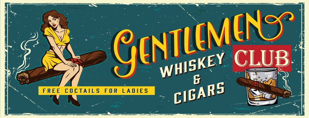 Holzschild 10x27 cm Gentlemen whiskey and cigars club