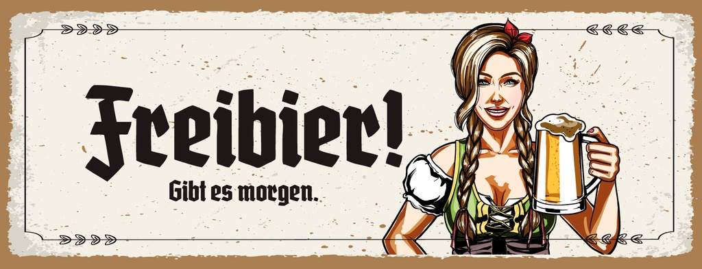 Holzschild 10x27 cm Freibier gibt es morgen weißes