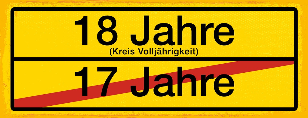 [LA-1811171-H] Holzschild 10x27 cm 18 Jahre Kreis Volljährigkeit 17 Jahre Ortsschild