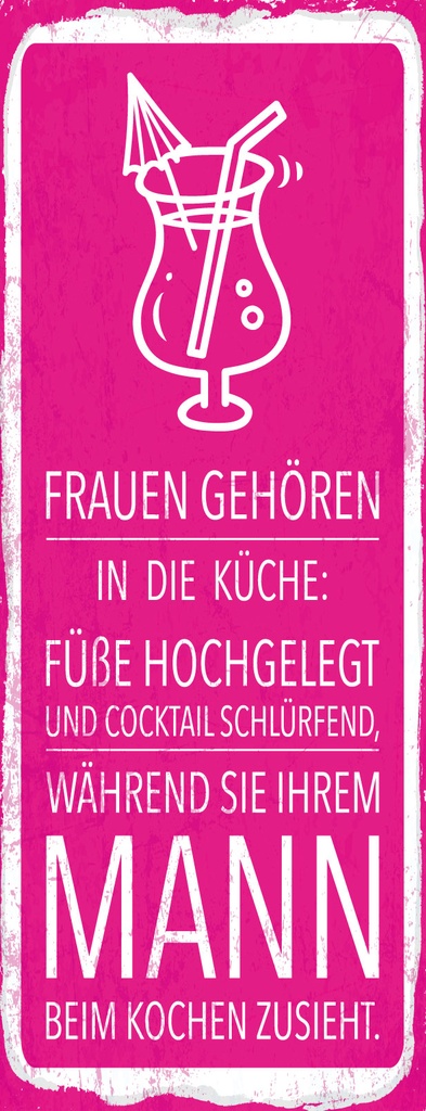 [LA-1811208-H] Holzschild 27x10 cm Frauen Küche während Sie Mann beim Kochen zusieht
