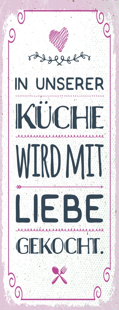 [LA-1811214-H] Holzschild 27x10 cm In unserer Küche wird mit Liebe gekocht