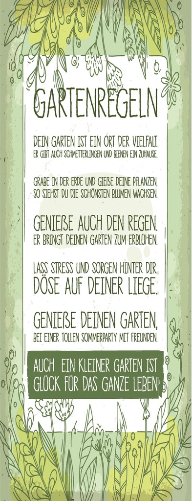 [LA-1811237-H] Holzschild 27x10 cm Gartenregeln auch kleiner Garten ist Glück