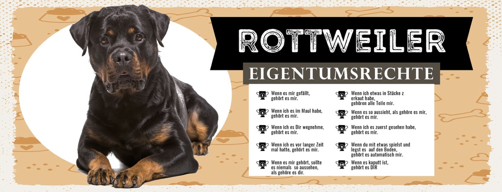 Holzschild 10x27 cm Hund Rottweiler Eigentumsrechte
