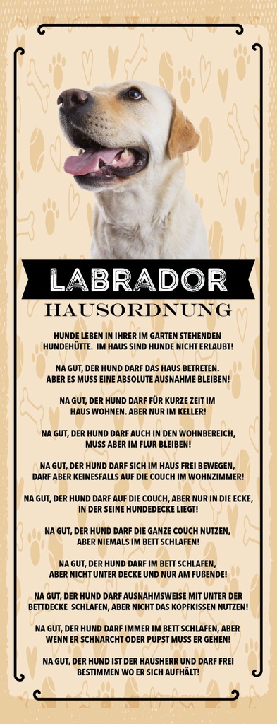 [LA-1811270-H] Holzschild 27x10 cm Hund Labrador Hausordnung