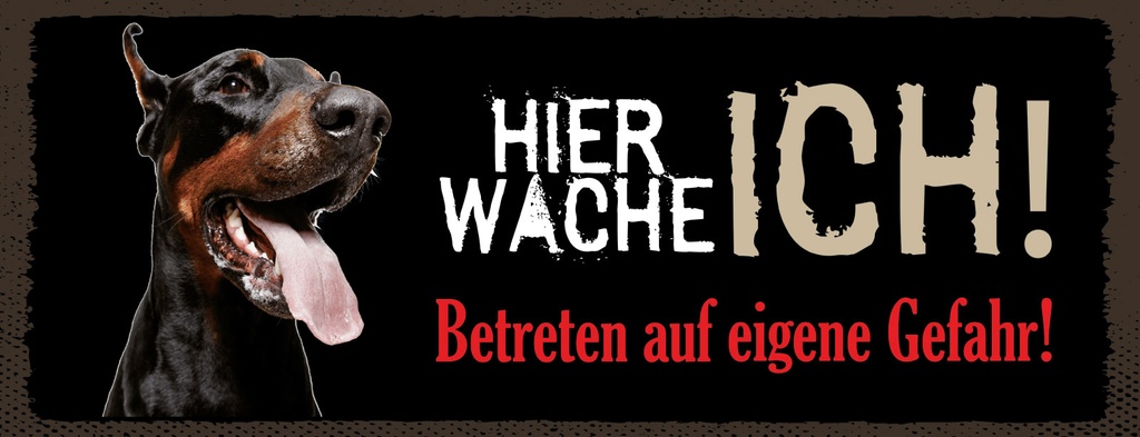 [LA-1811291-H] Holzschild 10x27 cm Hier Wache Ich Dobermann