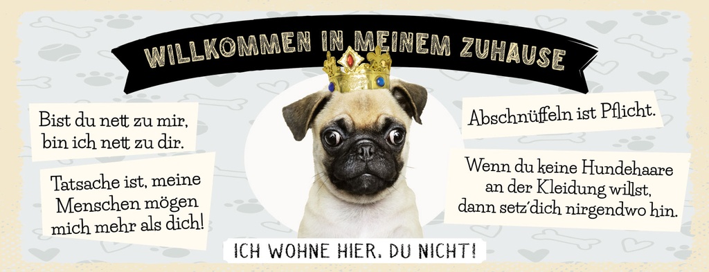 [LA-1811317-H] Holzschild 10x27 cm Willkommen in meinem Zuhause Mops Hund