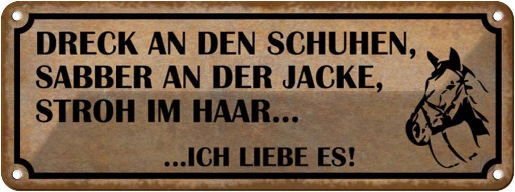 Blechschild 10x27 cm Dreck Shuhen Stroh Haar Reiter Dekoration Spruch Zitat