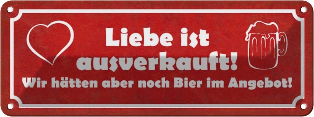 [LA-117059] Blechschild 10x27 cm Liebe ausverkauft Bier Angebot Dekoration