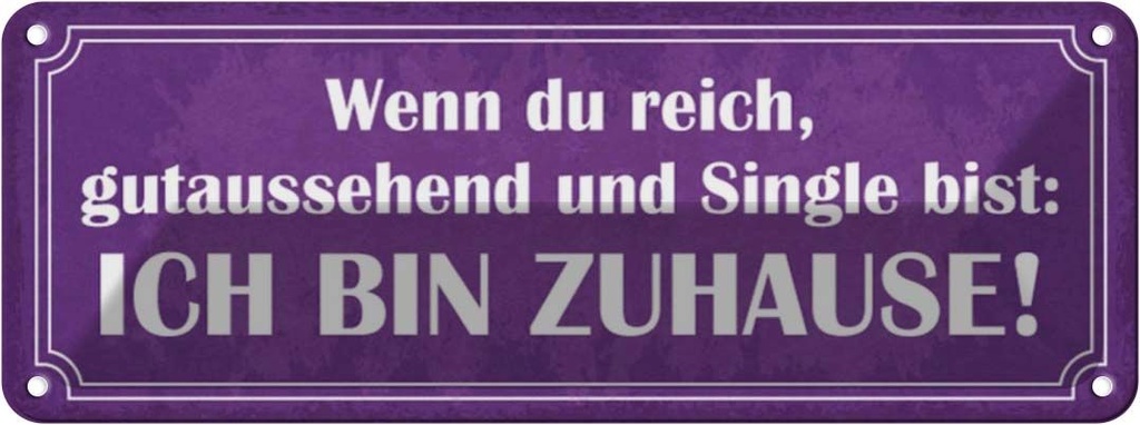 [LA-117098] Blechschild 10x27 cm du reich single ich nin ZUHAUSE Spruch Zitat