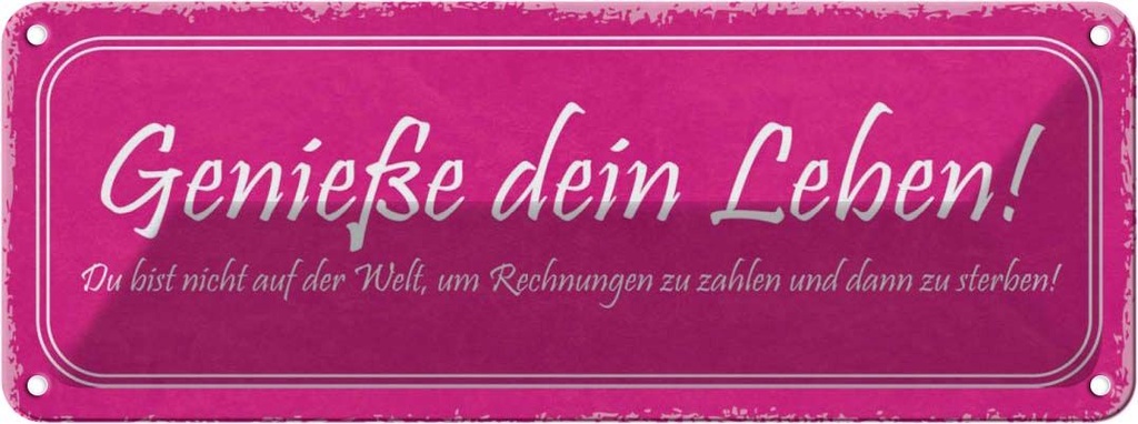 Blechschild 10x27 cm Genieße dein Leben du bist nicht Spruch Zitat