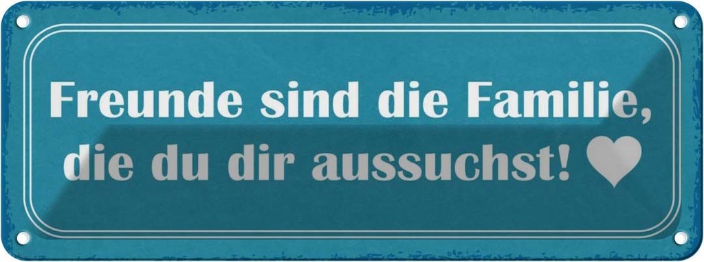 Blechschild 10x27 cm Freunde sind Familie die du Dekoration Spruch Zitat