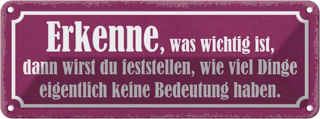 [LA-117234] Blechschild 10x27 cm erkenne was wichtig ist dann Dekoration Spruch Zitat