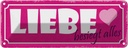 Blechschild 10x27 cm Liebe besiegt alles Herz Dekoration
