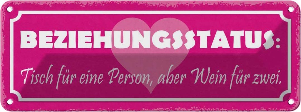 Blechschild 10x27 cm Beziehungsstatus Tisch 1 Person Spruch Zitat