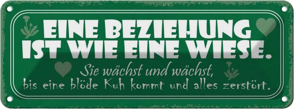 Blechschild 10x27 cm Beziehung wie Wiese wächst bis Spruch Zitat