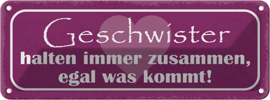 Blechschild 10x27 cm Geschwister halten zusammen Dekoration Spruch Zitat