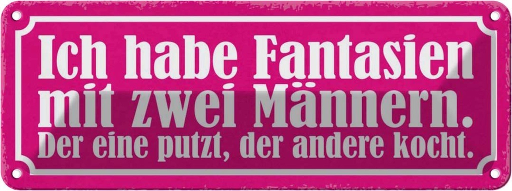 Blechschild 10x27 cm Fantasien zwei Männern 1 putzt Dekoration Spruch Zitat